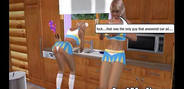  Two foxy 3D cartoon blonde vixens get double teamed